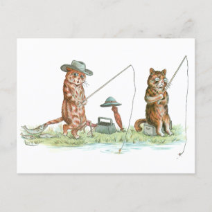 Fishing Cats by Louis Wain Postcard