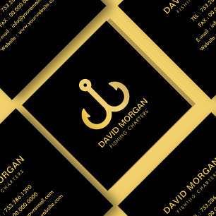 Fishing Charters Logo Black And Gold Square Business Card