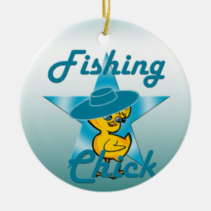 Fishing Chick #7 Ceramic Ornament