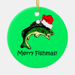 fishing Christmas Ceramic Ornament