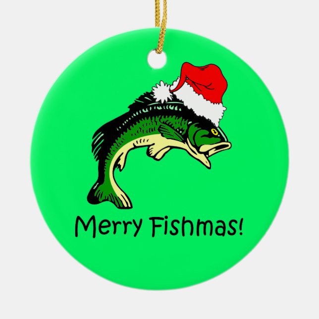 fishing Christmas Ceramic Ornament (Front)