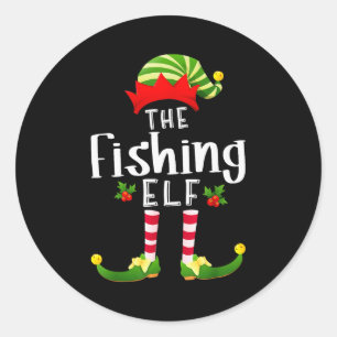 Fishing Christmas Elf Matching Pajama X-mas Party Classic Round Sticker