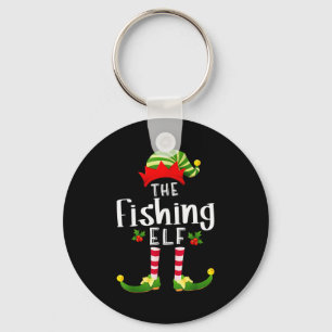 Fishing Christmas Elf Matching Pajama X-mas Party Keychain