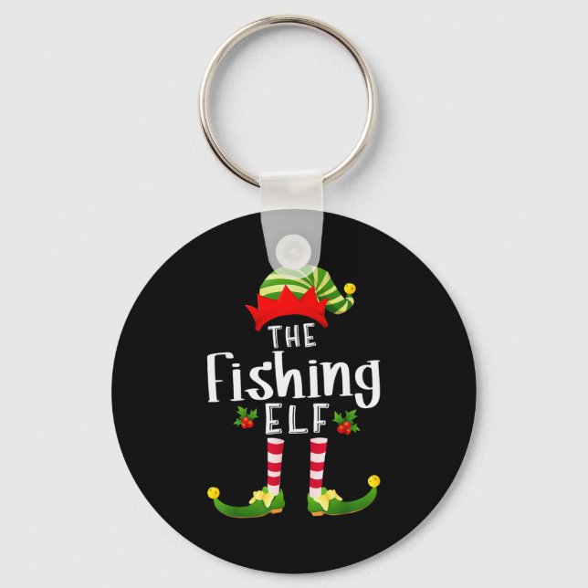 Fishing Christmas Elf Matching Pajama X-mas Party  Keychain (Front)