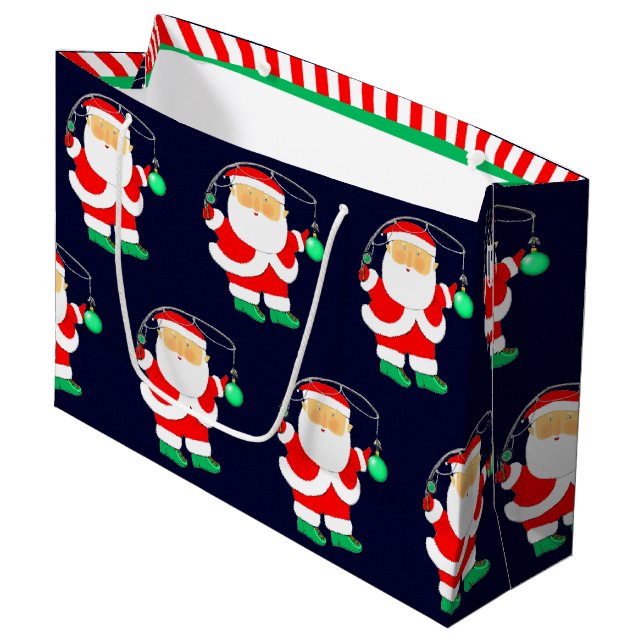Fishing Christmas Holiday Large Gift Bag (Front Angled)