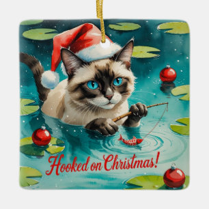 Fishing Christmas themed for Cat Lovers Ceramic Ornament