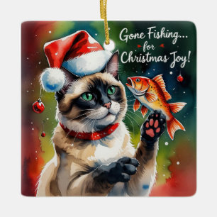 Fishing Christmas themed for Cat Lovers Ceramic Ornament