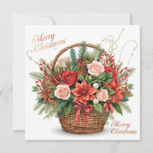 Fishing Christmas Themed with Gift Basket  Holiday Card