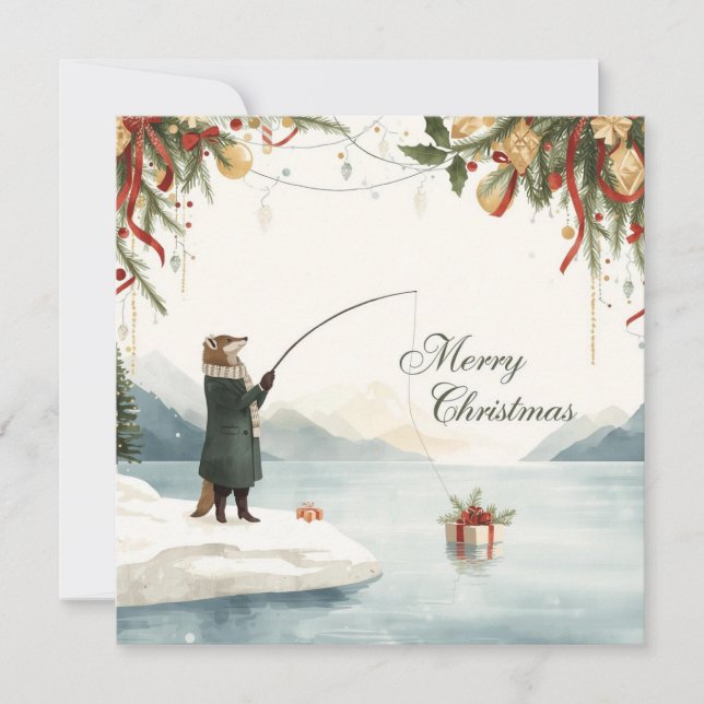 Fishing Christmas with FOX  in the Winter Holiday Card (Front)