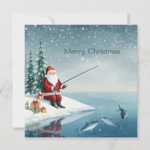 Fishing Christmas with Santa Claus  Holiday Card