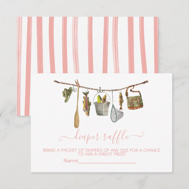 Fishing clothesline Diaper Raffle Girl card (Front/Back)