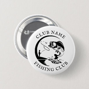 Fishing Club Name Fish Black White 2 Inch Round Button