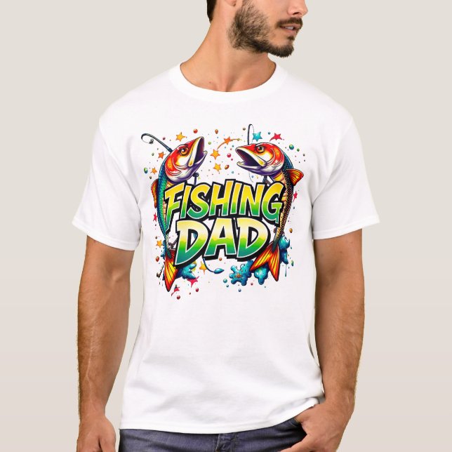 Fishing Dad Colourful Fish Graffiti White T-Shirt (Front)