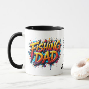 Fishing Dad Gold Red Colourful Graffiti Quote Mug