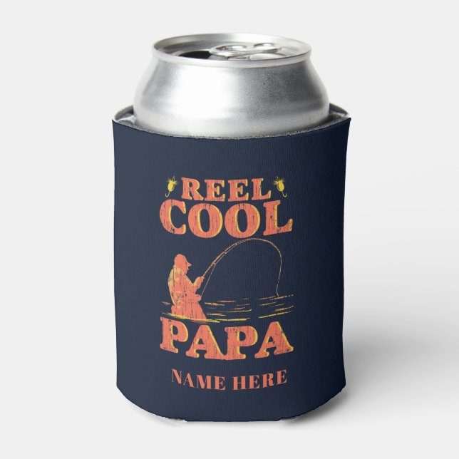 Fishing Dad Reel Cool Papa Father's Day Can Cooler (Can Front)