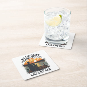 Fishing Dad Sunset Square Paper Coaster