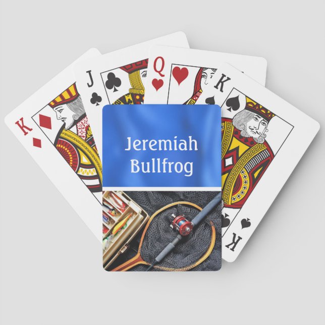 Fishing Design with Rod and Reel personalize Name Playing Cards (Back)