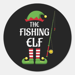 Fishing Elf Family Matching Group Christmas Classic Round Sticker