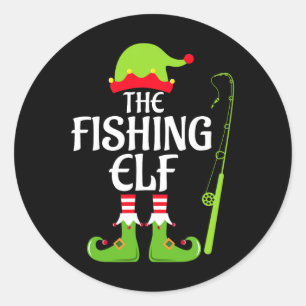 Fishing Elf Matching Family Group Christmas Party Classic Round Sticker