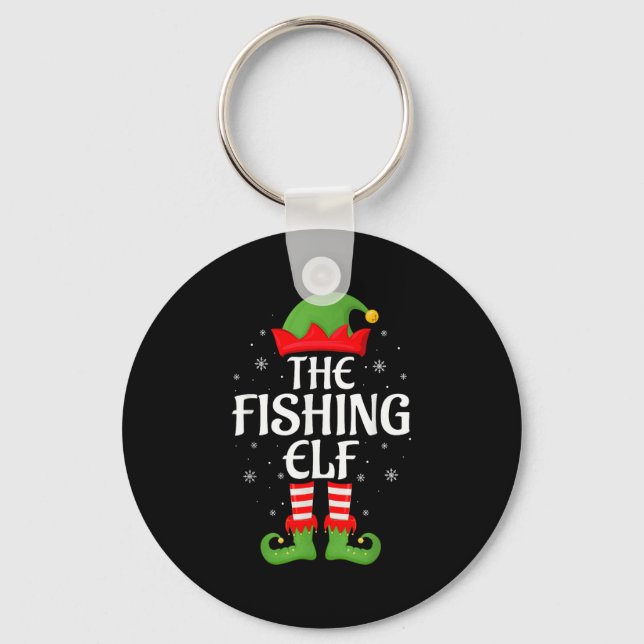 Fishing Elf Xmas Family Matching Elf Squad Christm Keychain (Front)