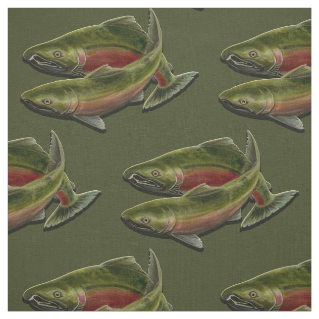 Fishing Fabric Coho Salmon Fish Pattern Fabrics (Swatch)