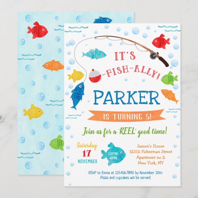 Fishing First 2nd 3rd 4th Birthday Invitations (Front/Back)