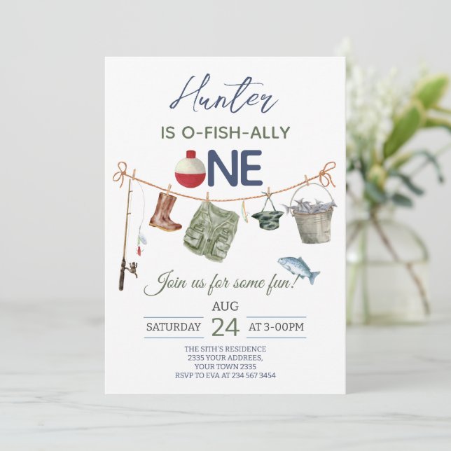 Fishing First Birthday Party Invitation (Standing Front)