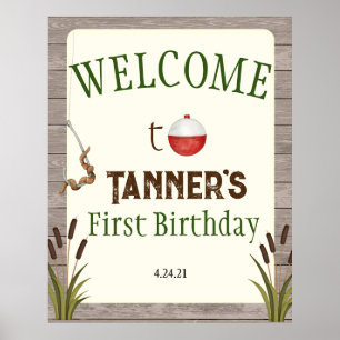 Fishing First Birthday Welcome Sign
