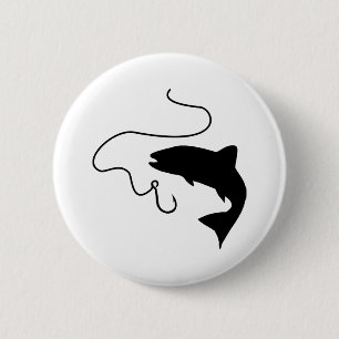 Fishing, fish and hook 2 inch round button