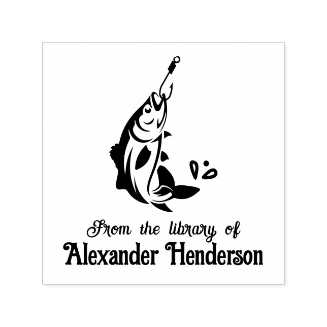 Fishing: Fish on a Hook Library Book Name Self-inking Stamp (Design)