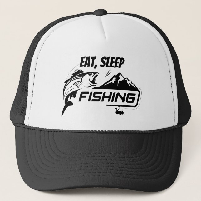 Fishing Fish Sport  Eat Sleep Quote Trucker Hat (Front)