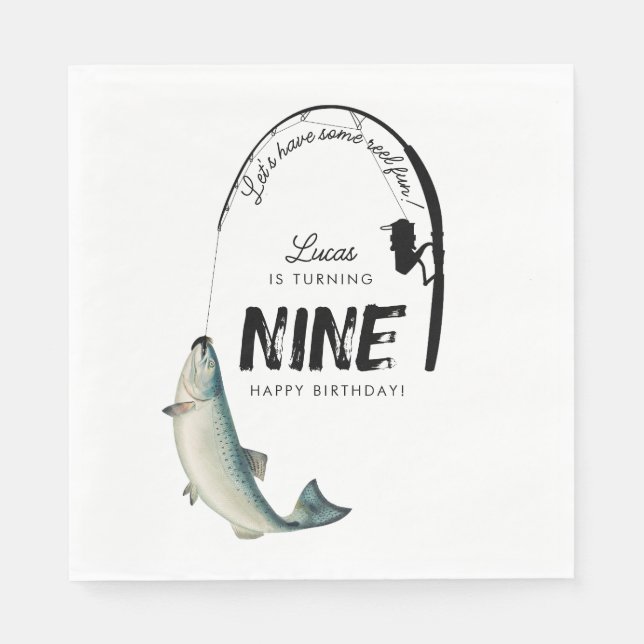 Fishing Fish Theme Reel Fun Kids Birthday Party Napkin (Front)