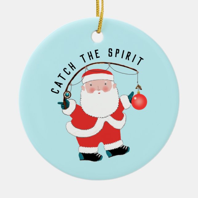 Fishing Fisherman Christmas Collectable Ceramic Ornament (Front)