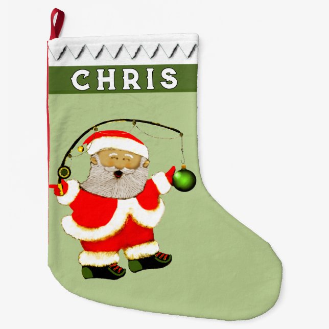 Fishing Fisherman Gift Large Christmas Stocking (Front)