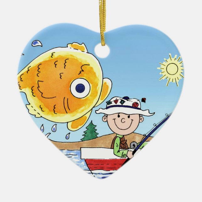 Fishing, Fisherman - Personalized Cartoon Ceramic Ornament (Front)