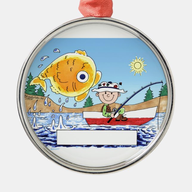 Fishing, Fisherman - Personalized Cartoon Metal Ornament (Front)