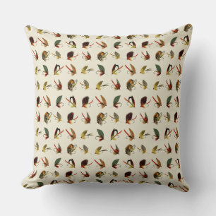 Fishing Flies Cream 20 x 20 Throw Pillow