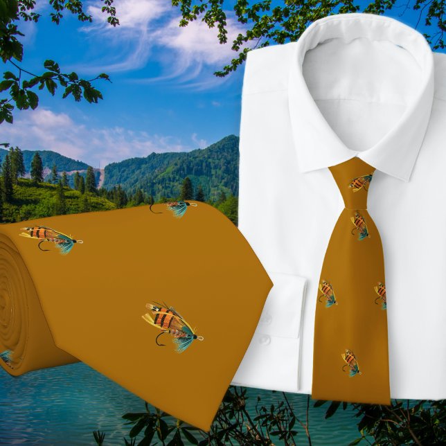 Fishing Flies Fisherman Golden Neck Tie (Creator Uploaded)