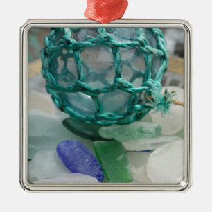 Fishing float on glass, Alaska Metal Ornament