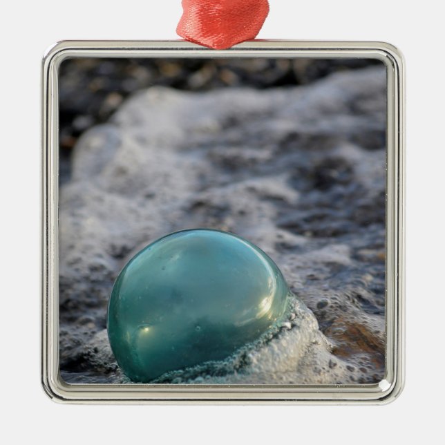 Fishing Float Surrounded By Surf Metal Ornament (Front)
