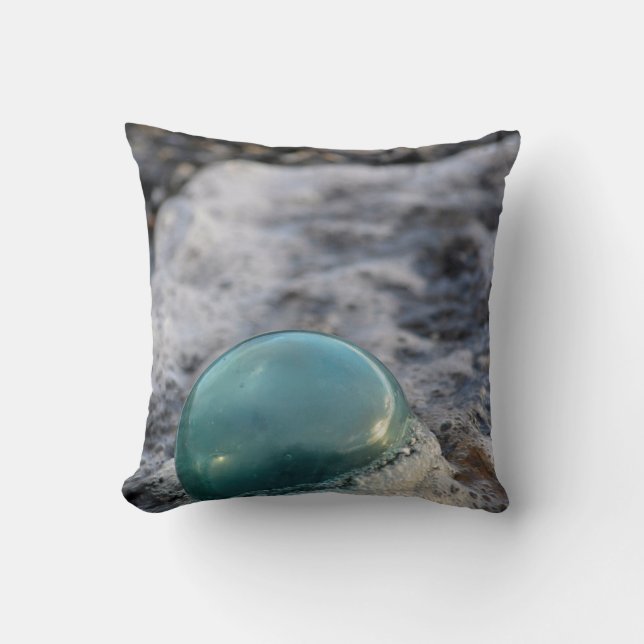 Fishing Float Surrounded By Surf Throw Pillow (Front)