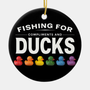 Fishing for Compliments and Ducks – Humourous Rubb Ceramic Ornament