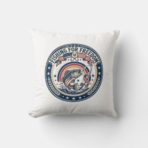 Fishing For Freedom Patriotic Patriotic Hobby Vint Throw Pillow