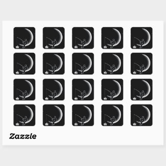 Fishing For Likes Crescent Moon Illustration Square Sticker