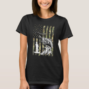 Fishing For Men Boy Rod Fishing American Flag Camo T-Shirt