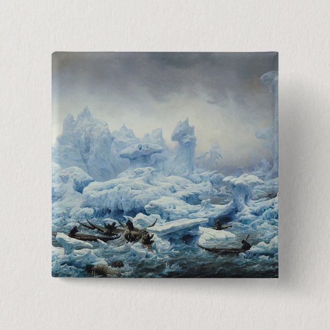 Fishing for Walrus in the Arctic Ocean, 1841 2 Inch Square Button (Front)
