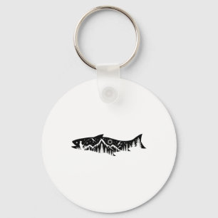 Fishing Forest Mountain Silhouette Outdoor Adventu Keychain