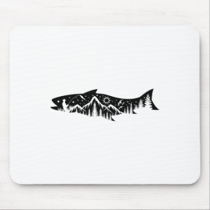 Fishing Forest Mountain Silhouette Outdoor Adventu Mouse Pad