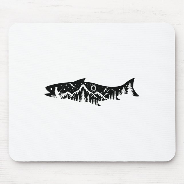 Fishing Forest Mountain Silhouette Outdoor Adventu Mouse Pad (Front)