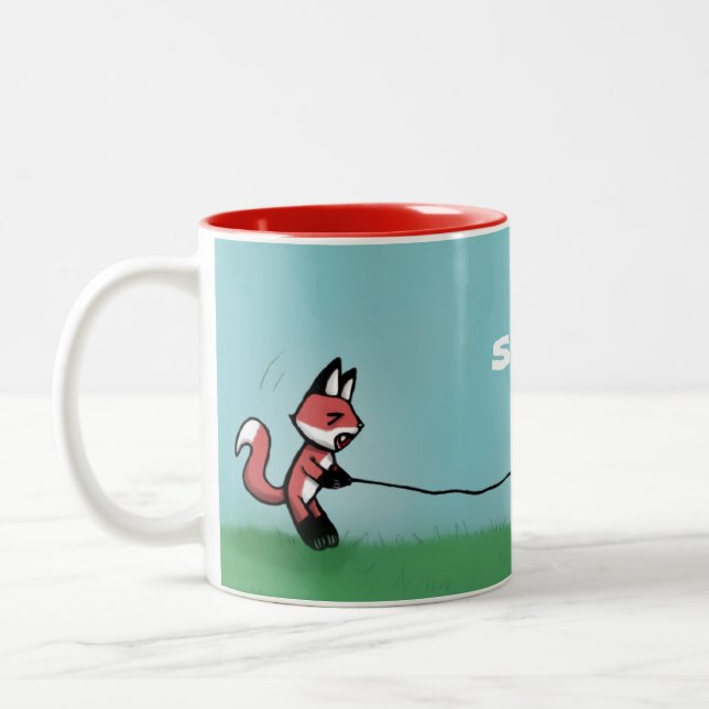 Fishing Fox Mishap Two-Tone Coffee Mug (Left)